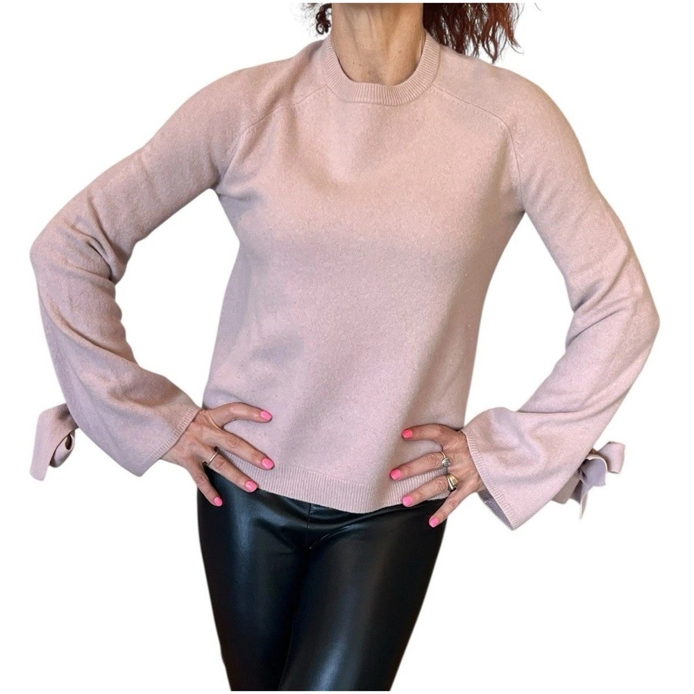 BROWN ALLAN 1883 SWEATER JUMPER LIGHT PINK WOOL YAK KNIT BOW SLEEVE PULLOVER XS